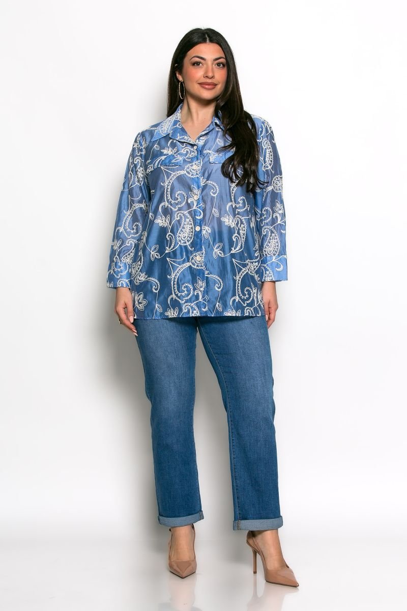 Πουκάμισο Aura Με Κέντημα Σιέλ - Image 2