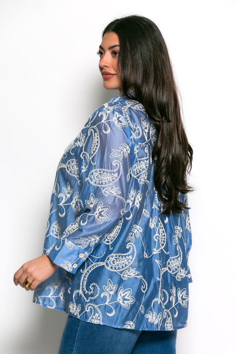 Πουκάμισο Aura Με Κέντημα Σιέλ - Image 3