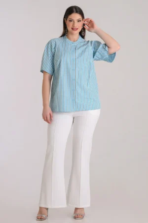 Πουκάμισο με ρίγα και στρας Σιέλ Καφέ