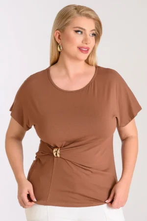 Μπλούζα ελαστική με σούρα Καφέ