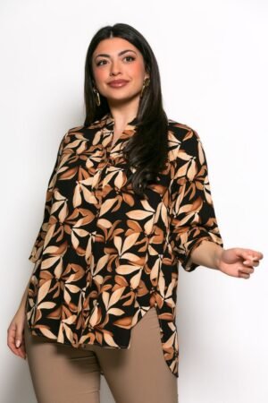 Μπλούζα Maiami Με V Και Κουμπιά Μαύρο Μπεζ