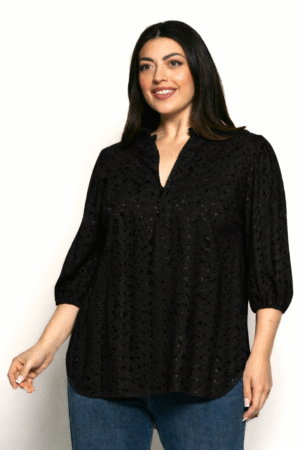 Μπλούζα Whisper Μπροντερί Με Κουμπιά Μαύρο