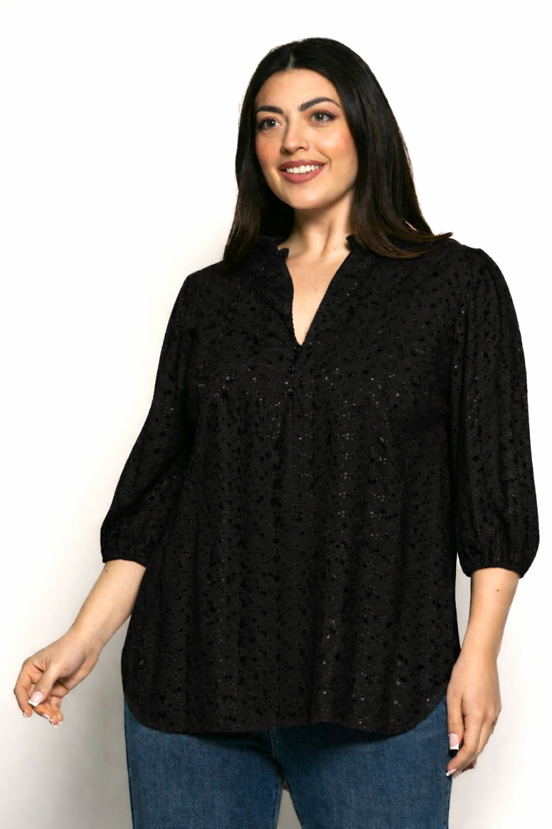 Μπλούζα Whisper Μπροντερί Με Κουμπιά Μαύρο