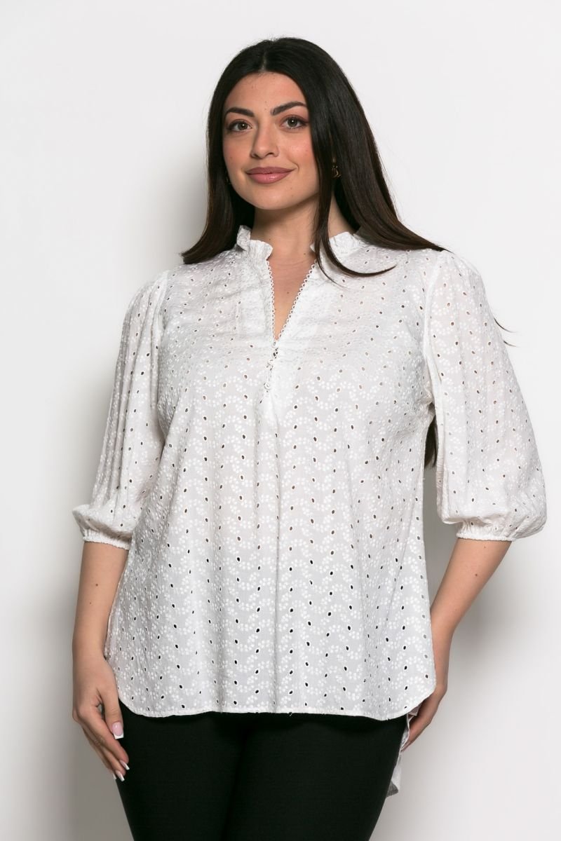 Μπλούζα Whisper Μπροντερί Με Κουμπιά Εκρού