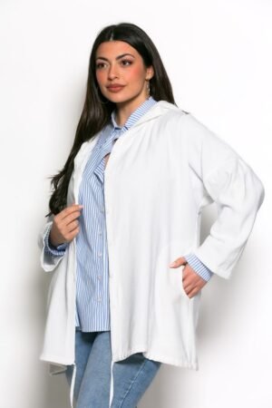 Ζακέτα Simple Με Κουκούλα Εκρού