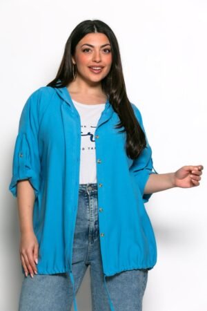 Ζακέτα Simple Με Κουκούλα Σιέλ