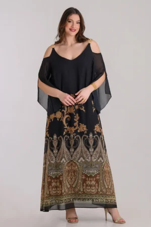 Φόρεμα Μουσελίνα Printed Μαύρο