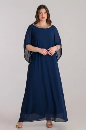 Φόρεμα Μουσελίνα Με Άνοιγμα Πίσω Μπλε