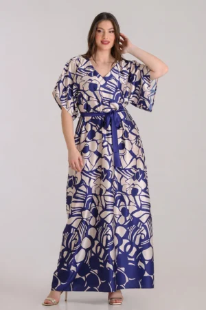 Φόρεμα Σατέν Με Άνοιγμα Πίσω Μπλε Εκρού