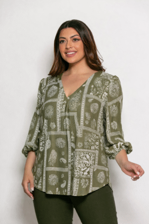 Μπλούζα Aila Με Πιέτα Στο Στήθος Χακί Λαχούρια