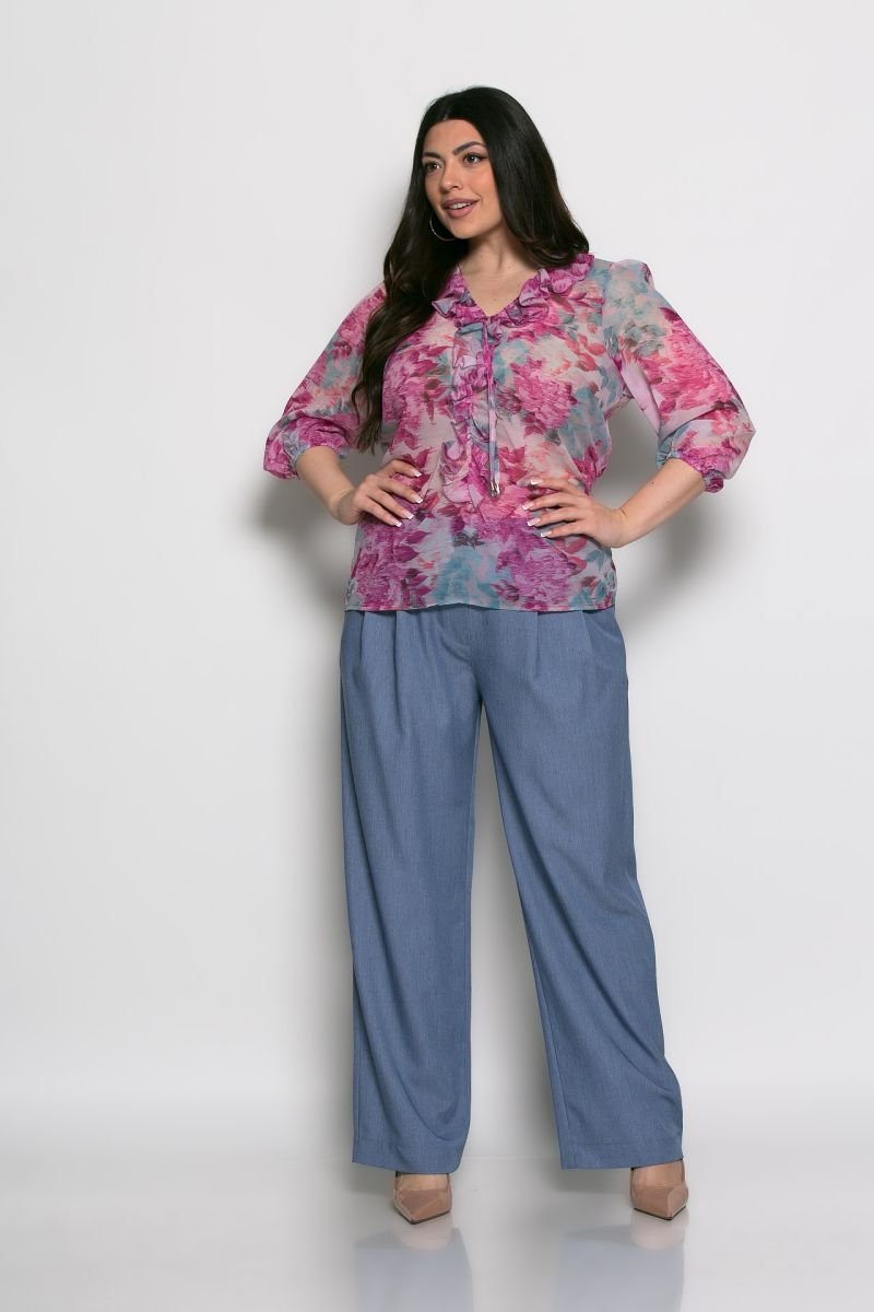 Μπλούζα Spring Vibes Με Βολάν Φούξια Γαλάζιο