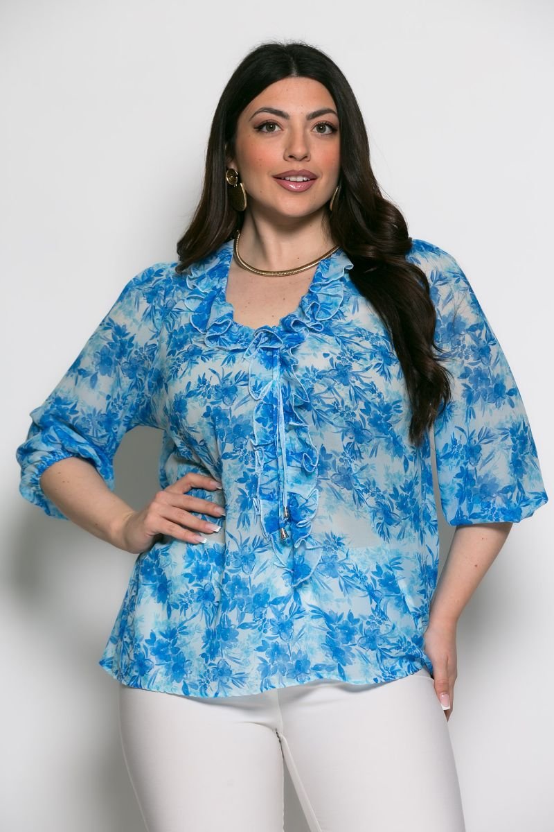 Μπλούζα Spring Vibes Με Βολάν Ρουά Λουλούδια