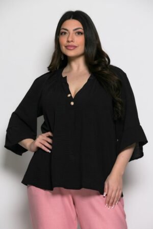 Mπλούζα Sara Oversized Με Τρουακάρ Μανίκια Μαύρο