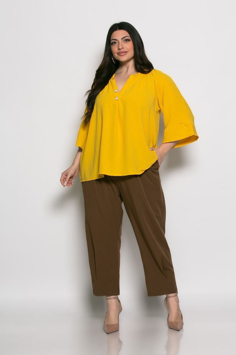 Mπλούζα Sara Oversized Με Τρουακάρ Μανίκια Κίτρινο