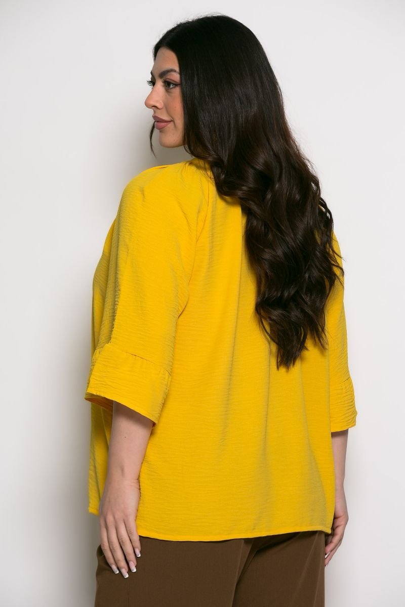 Mπλούζα Sara Oversized Με Τρουακάρ Μανίκια Κίτρινο - Image 2