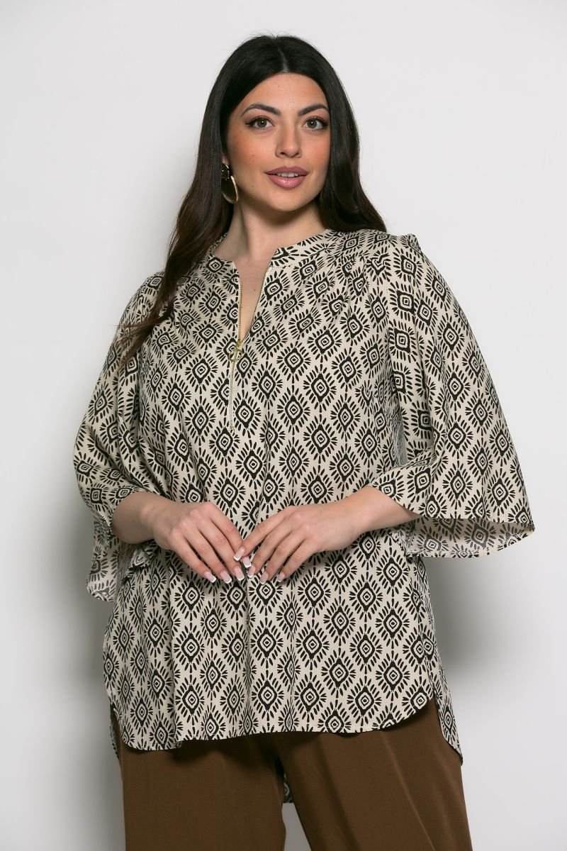 Μπλούζα Celestial Vibe Με Φερμουάρ Μπεζ Μαύρο