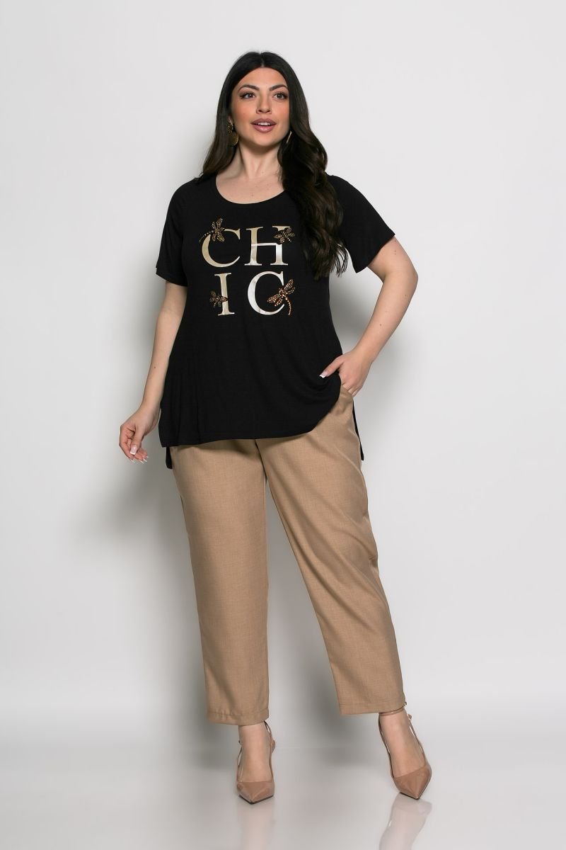 Mπλούζα Chic T-shirt Me Strass Μαύρο - Image 3