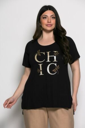 Mπλούζα Chic T-shirt Me Strass Μαύρο