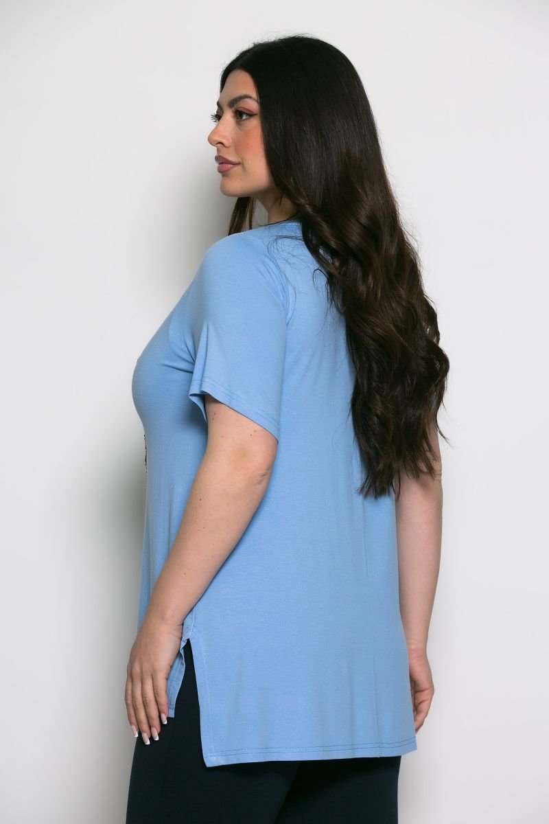 Mπλούζα Chic T-shirt Me Strass Σιέλ - Image 2