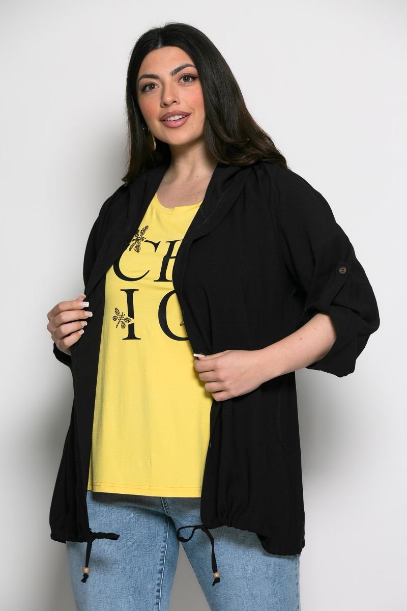 Ζακέτα Simple Με Κουκούλα Μαύρο