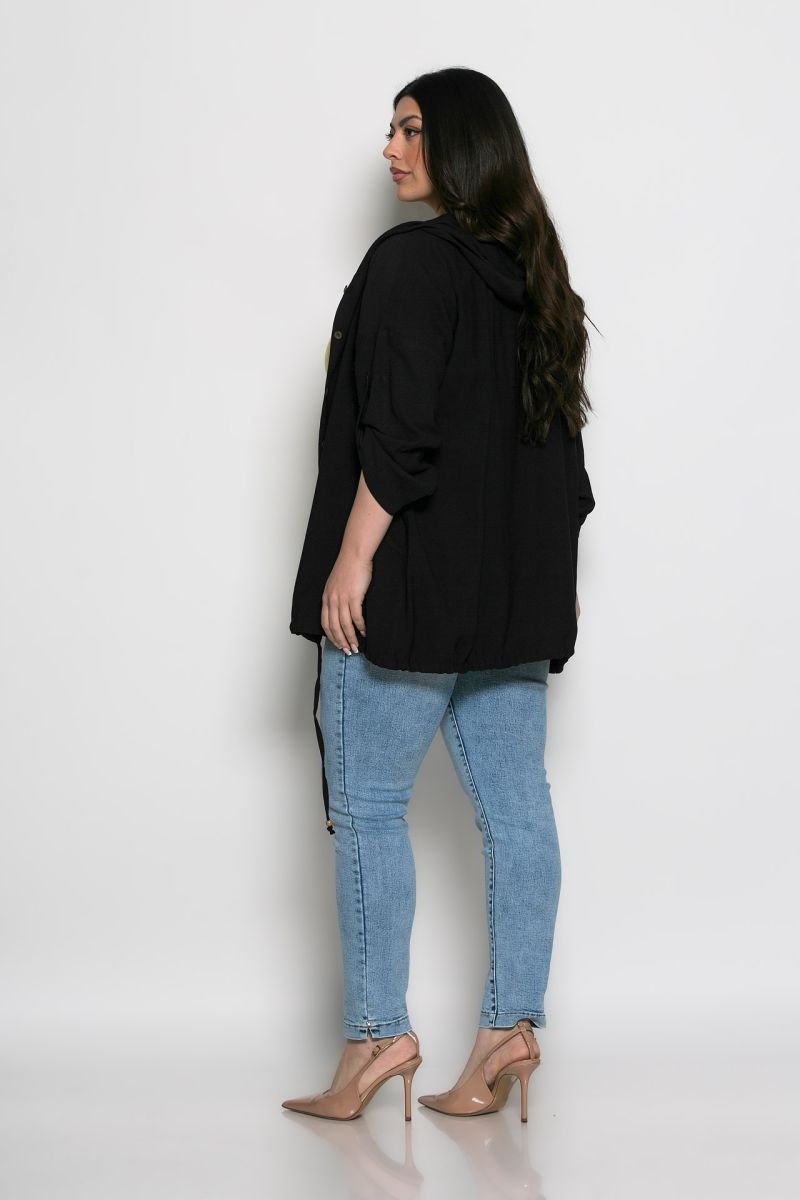 Ζακέτα Simple Με Κουκούλα Μαύρο - Image 2