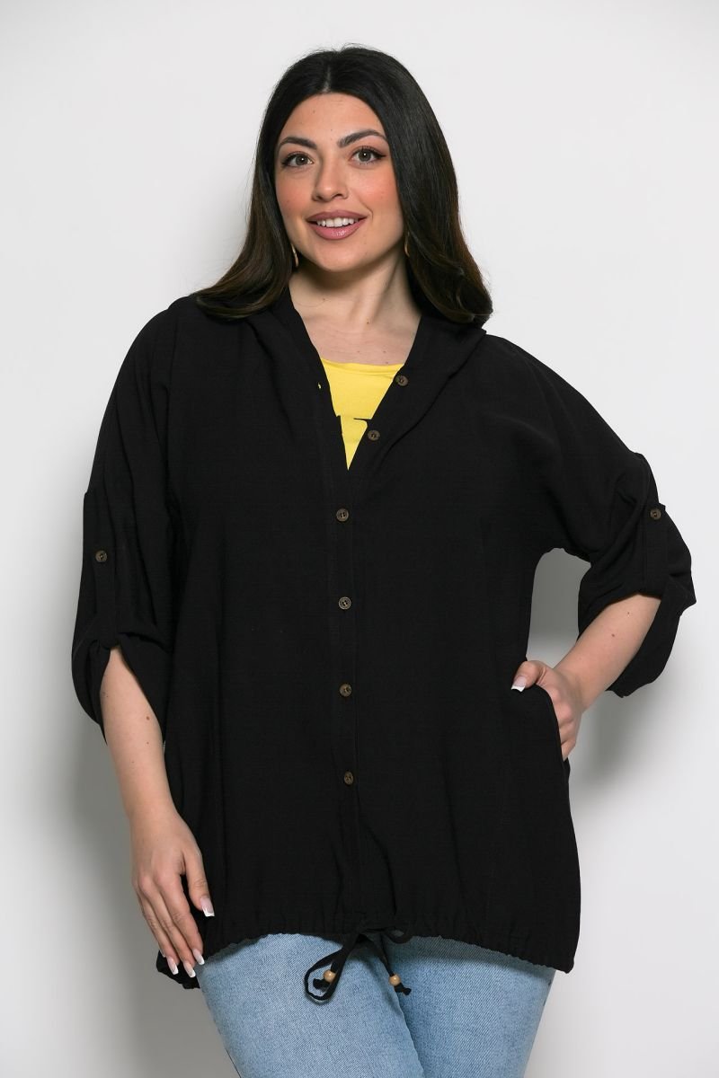 Ζακέτα Simple Με Κουκούλα Μαύρο - Image 3