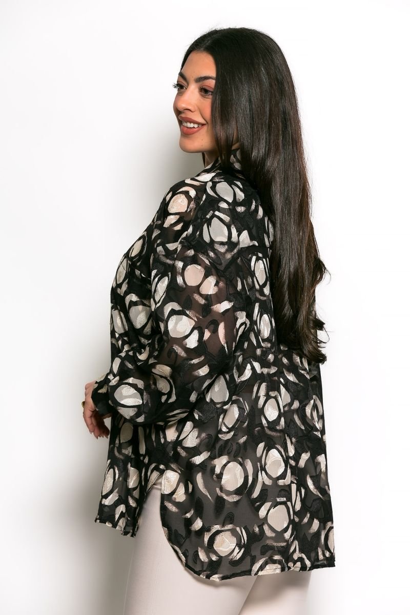 Πουκαμίσα Savina Oversized Μαύρο Εκρού Ανάγλυφο - Image 2