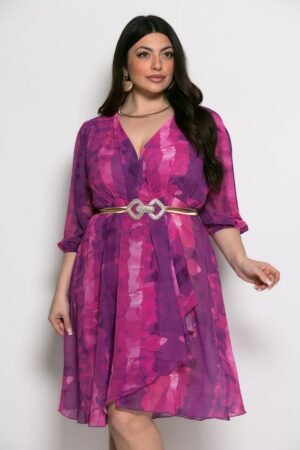 Φόρεμα Floral Dreams Midi Με Βολάν Φούξια Μωβ