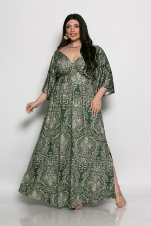 Φόρεμα Rozeta Με V Και Μπάσκα Olive Λαχούρια