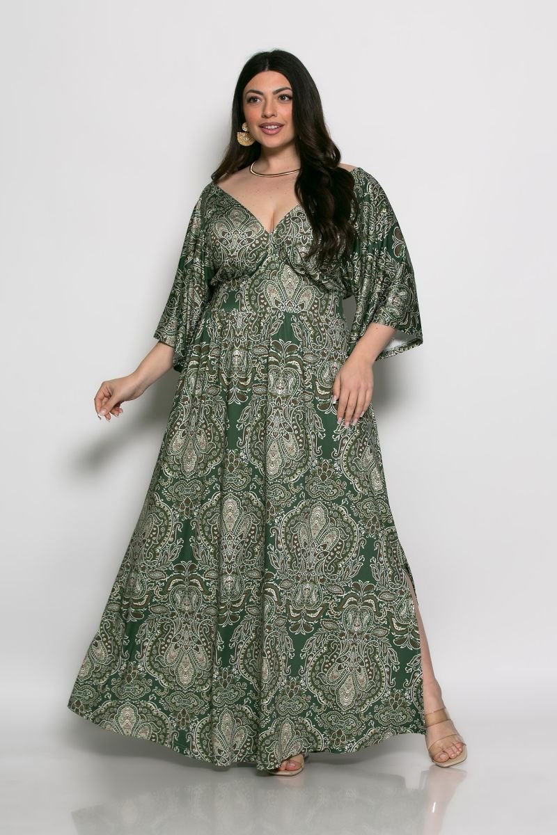 Φόρεμα Rozeta Με V Και Μπάσκα Olive Λαχούρια