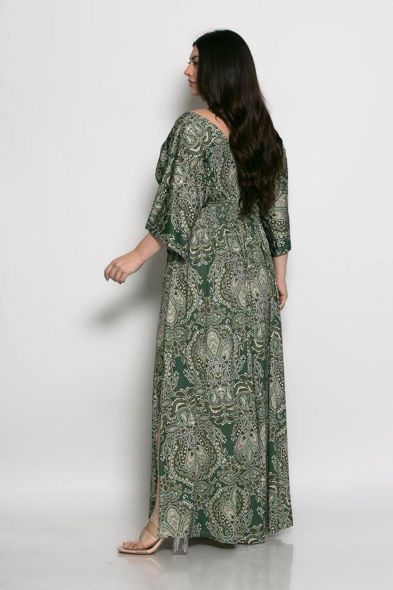 Φόρεμα Rozeta Με V Και Μπάσκα Olive Λαχούρια - Image 2