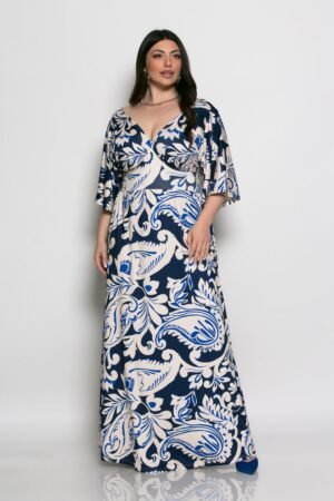 Φόρεμα Rozeta Με V Και Μπάσκα Ρουά Μπλε