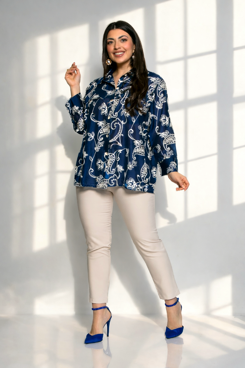 Πουκάμισο Aura Με Κέντημα Μπλε